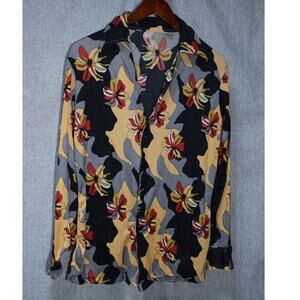 Stage Coach Vintage Abstract Floral Button-Up Blouse M